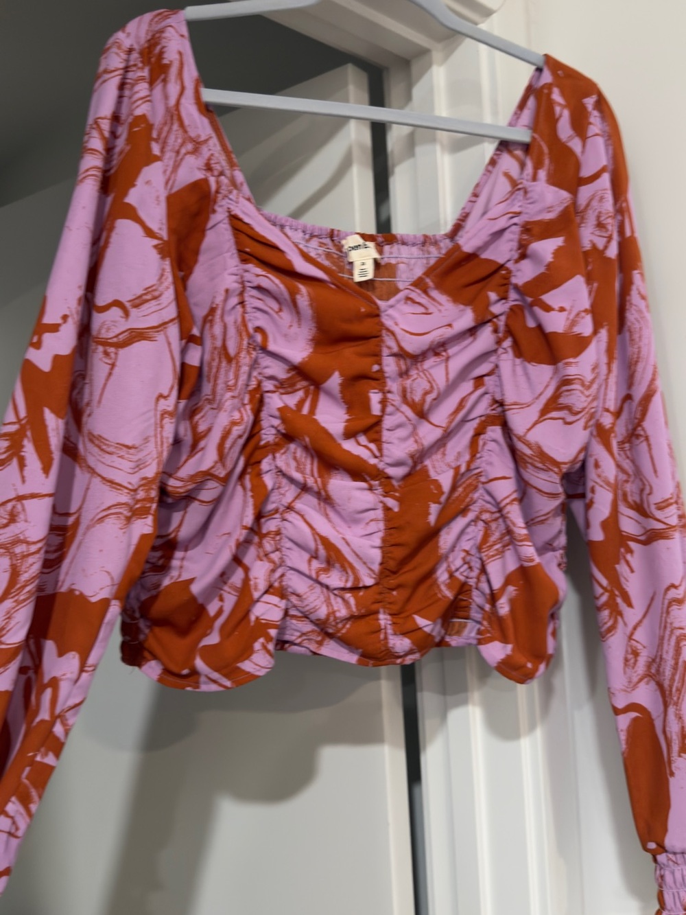 Open Edit Nordstrom Ruched Lavender and Rust Print Crop Top